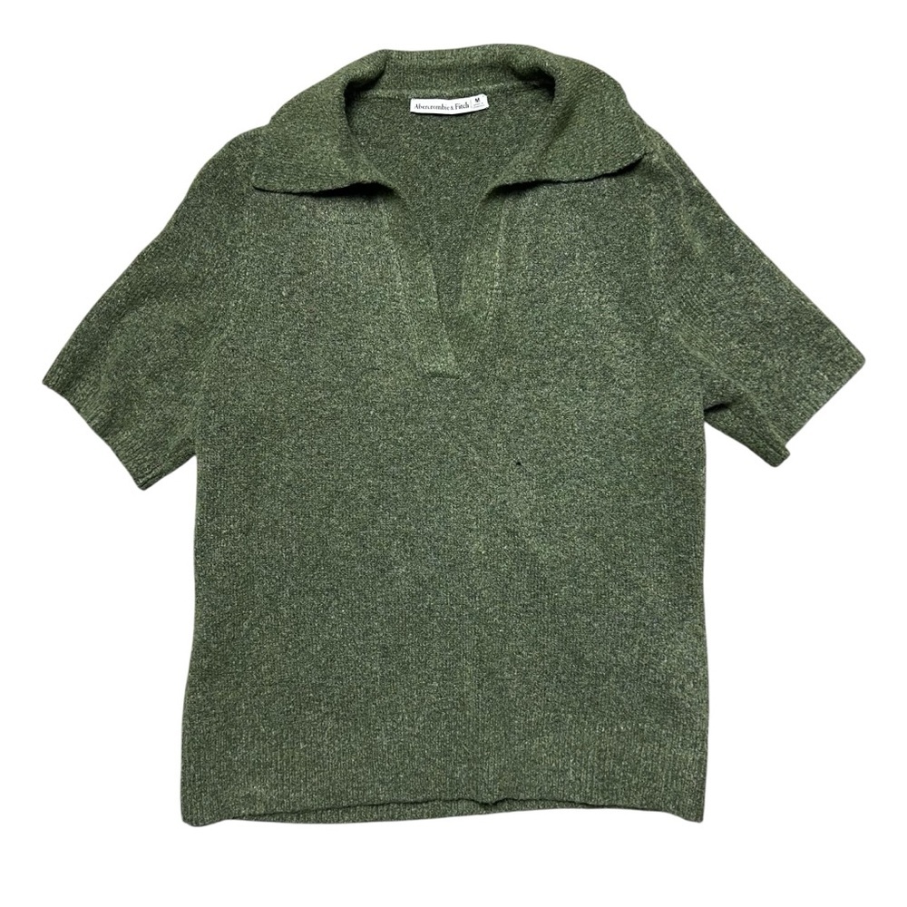 Abercrombie & Fitch Short-Sleeve Sweater Polo Green Soft Wool Blend Size Medium